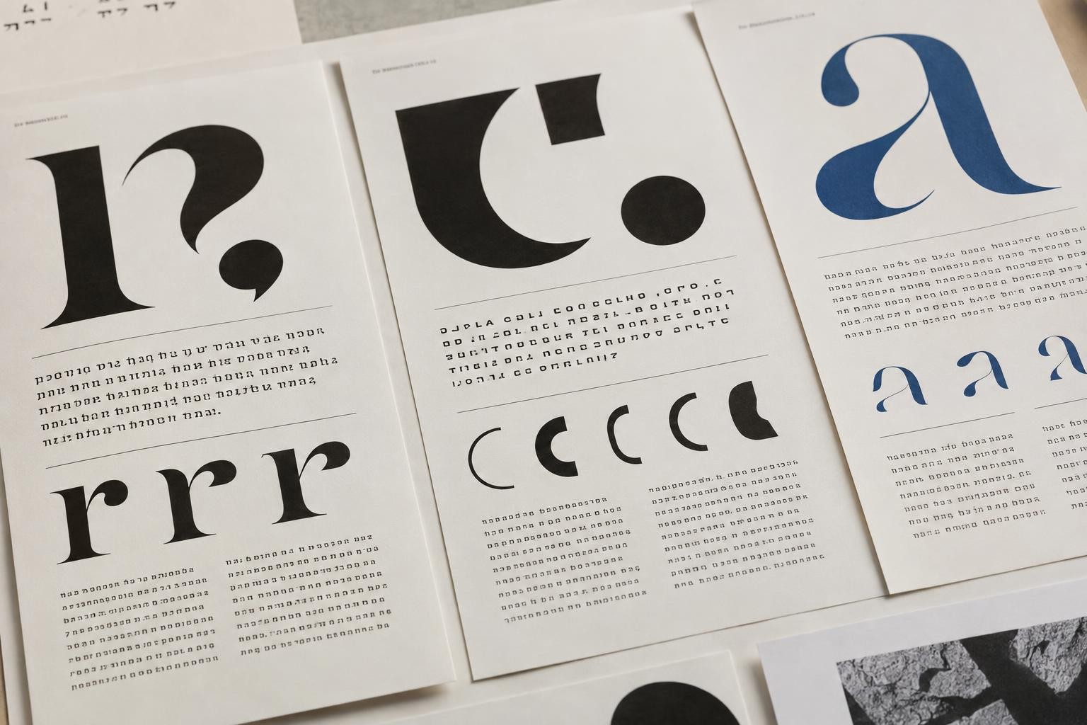 Échantillons de typographie comparés sur des planches imprimées