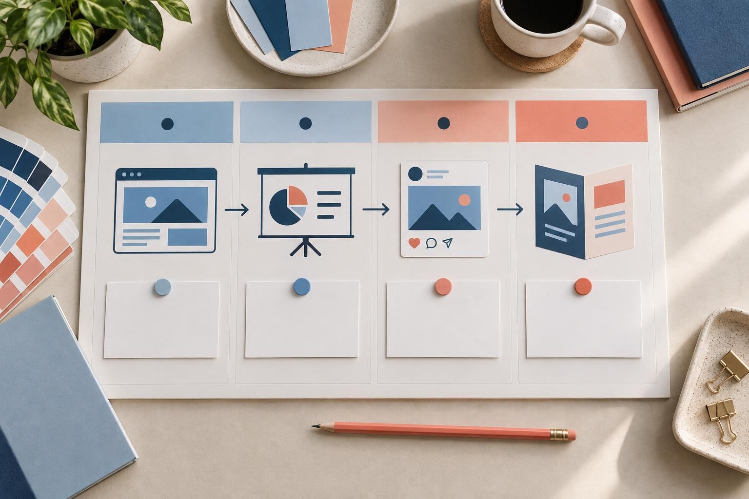 Plan visuel reliant le site, une présentation, une publication et une brochure pour une PME