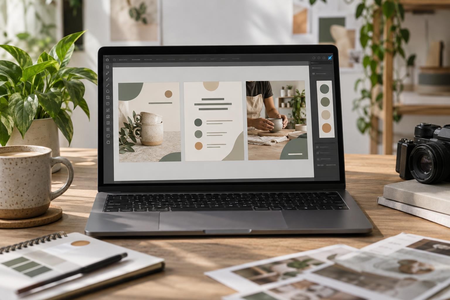 Écrans de publications pour une PME partageant les mêmes couleurs et repères visuels