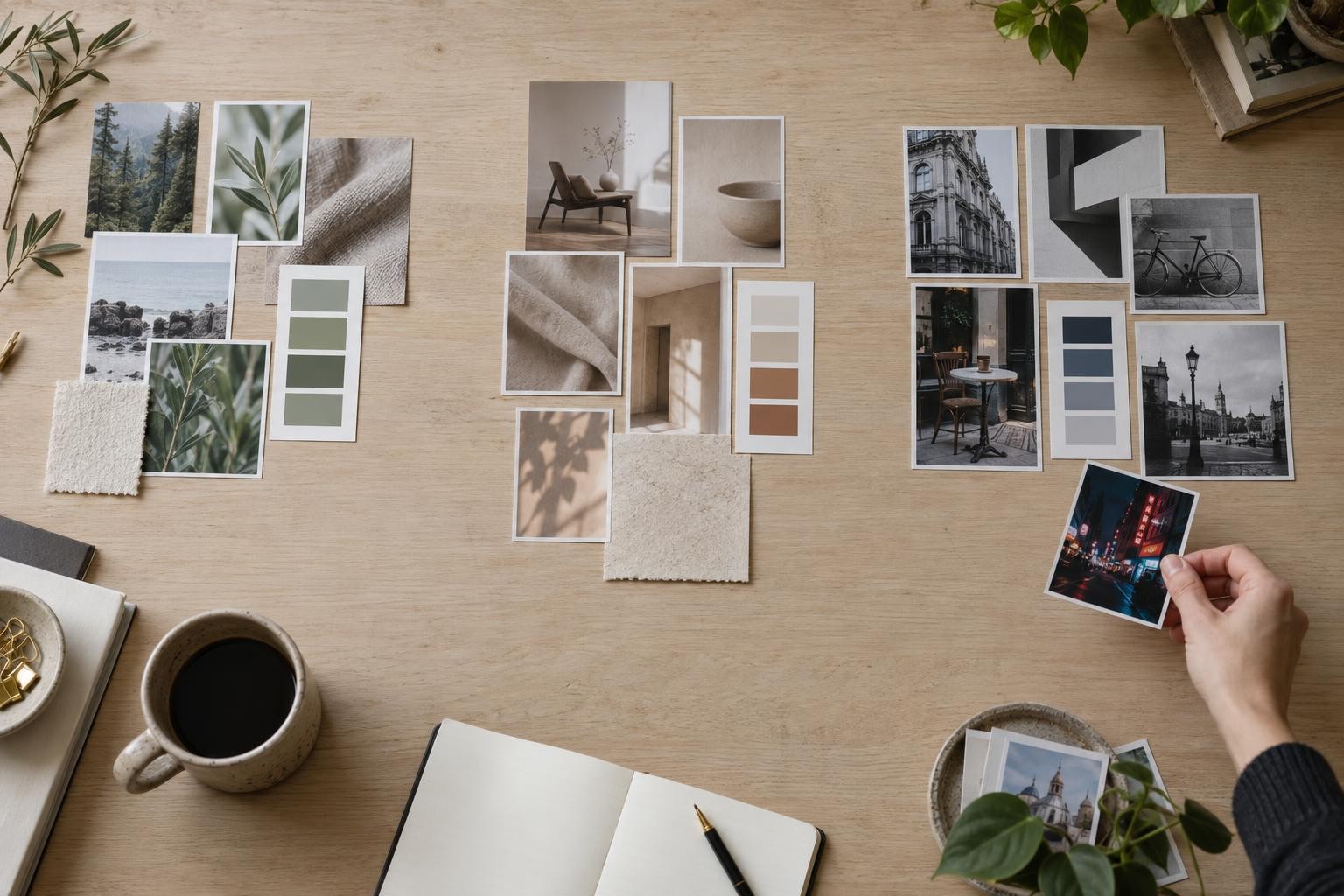 Références d’un moodboard regroupées en directions visuelles distinctes et comparables