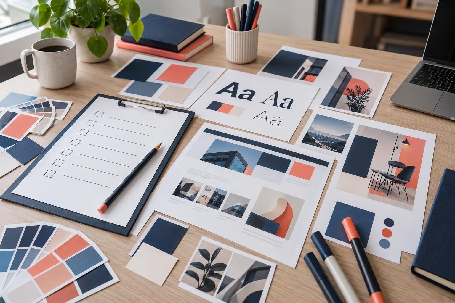 Supports imprimés, couleurs et typographies réunis pour analyser les écarts de marque